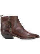The Seller Pointed Stitch Detail Ankle Boots - Brown