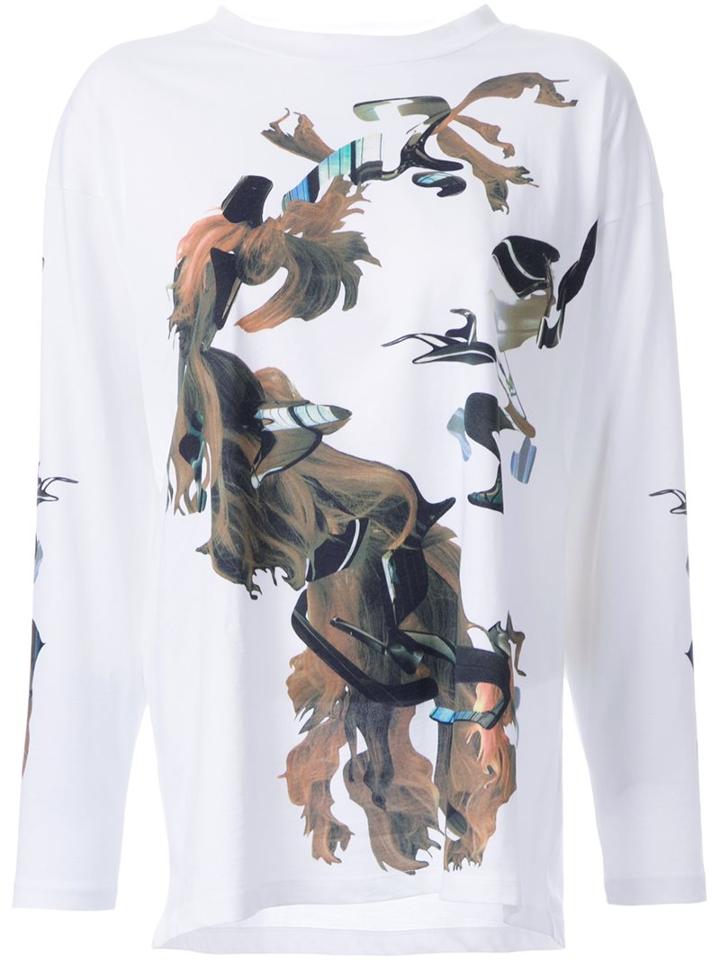 Mm6 Maison Margiela Printed Long Sleeve T-shirt, Women's, Size: Small, White, Polyester