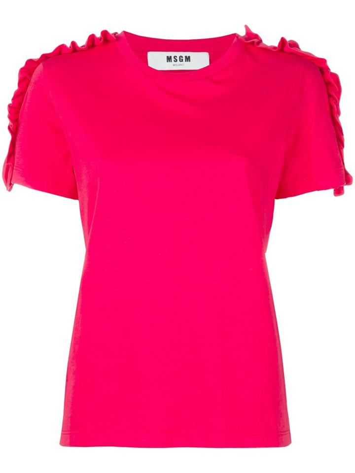 Msgm Ruffled Shoulders T-shirt, Women's, Size: Large, Pink/purple, Cotton