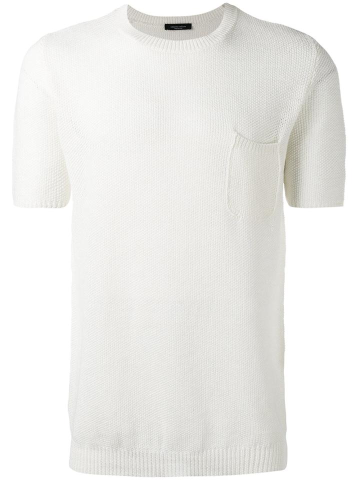 Roberto Collina Front Pocket T-shirt, Men's, Size: 54, White, Cotton/linen/flax/polyester