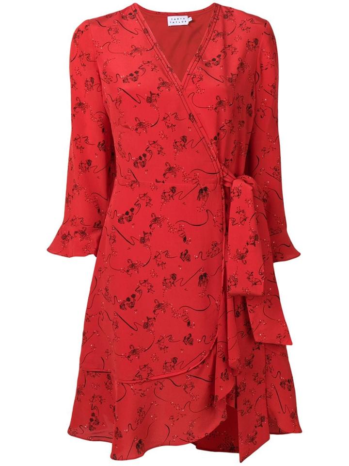 Tanya Taylor Silk Wrap Dress - Red
