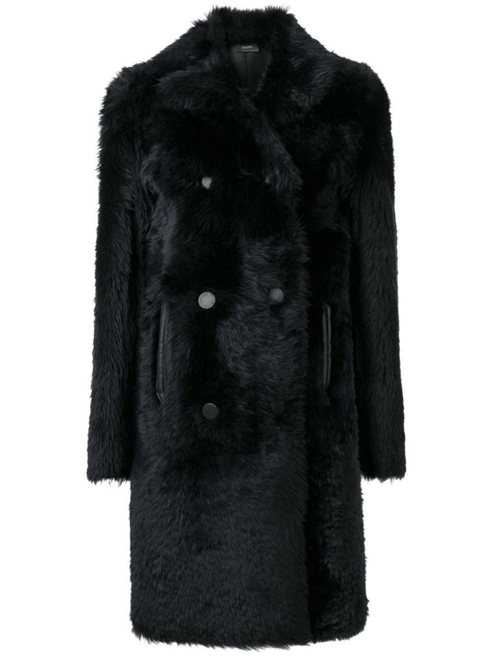 Joseph Fur Trim Coat - Blue