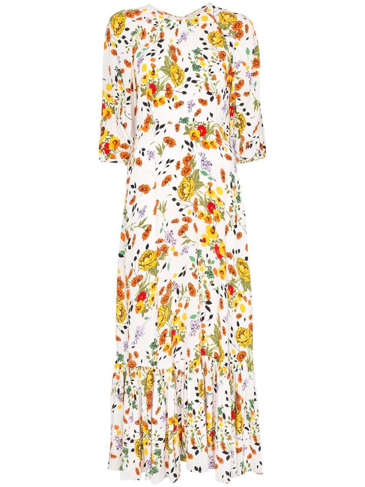 Bytimo Floral Print Flared Hem Dress - White