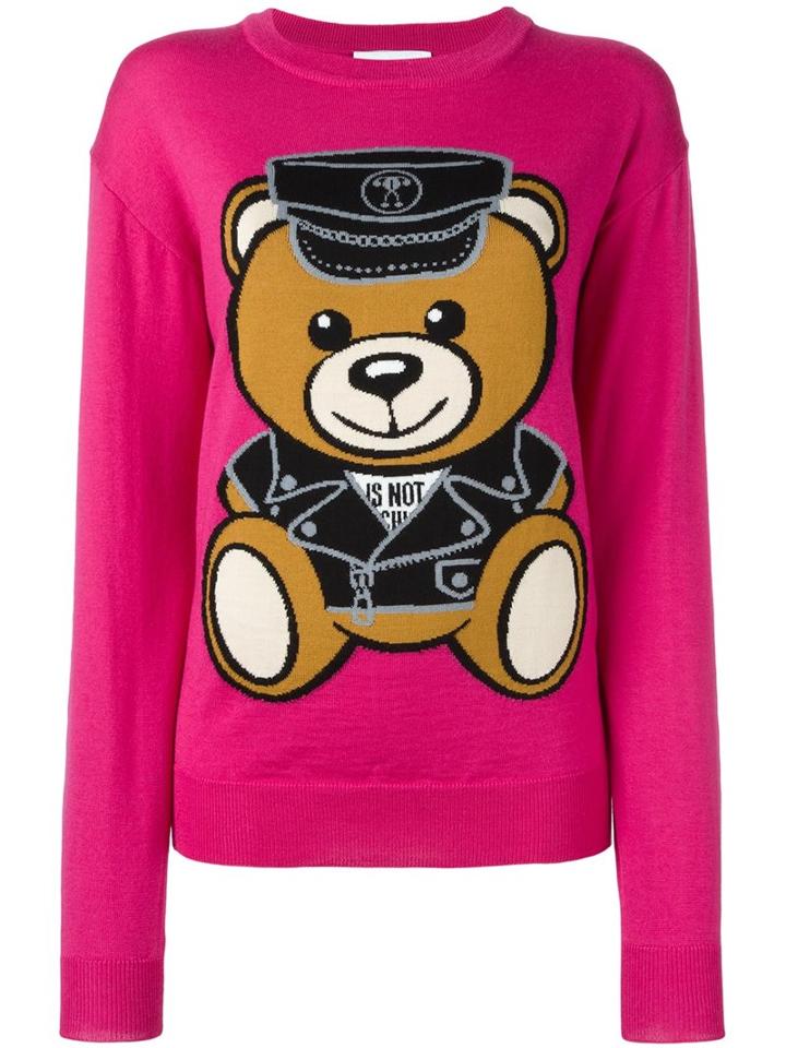 Moschino Biker Teddy Bear Jumper, Women's, Size: Medium, Pink/purple, Virgin Wool