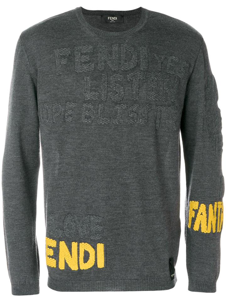Fendi Branded Stitch Sweater - Grey