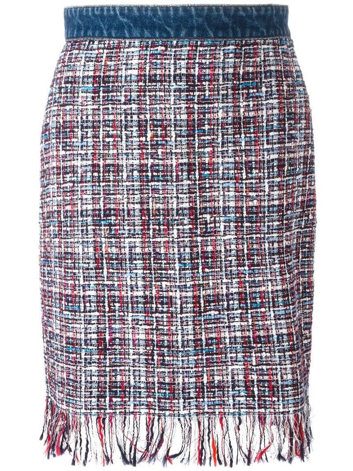 Msgm Tweed Pencil Skirt, Women's, Size: 44, Blue, Cotton/viscose/polyamide/virgin Wool