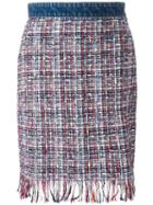 Msgm Tweed Pencil Skirt, Women's, Size: 44, Blue, Cotton/viscose/polyamide/virgin Wool