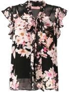 Twin-set Floral Print Pussybow Blouse - Black
