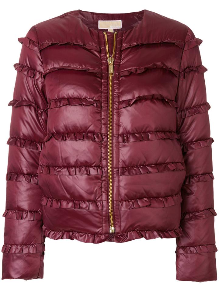 Michael Michael Kors Frill Trim Padded Coat - Pink & Purple
