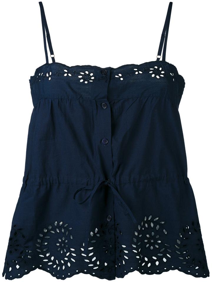 Mes Demoiselles - Perforated Trim Cami Top - Women - Cotton - 38, Blue, Cotton