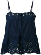 Mes Demoiselles - Perforated Trim Cami Top - Women - Cotton - 38, Blue, Cotton