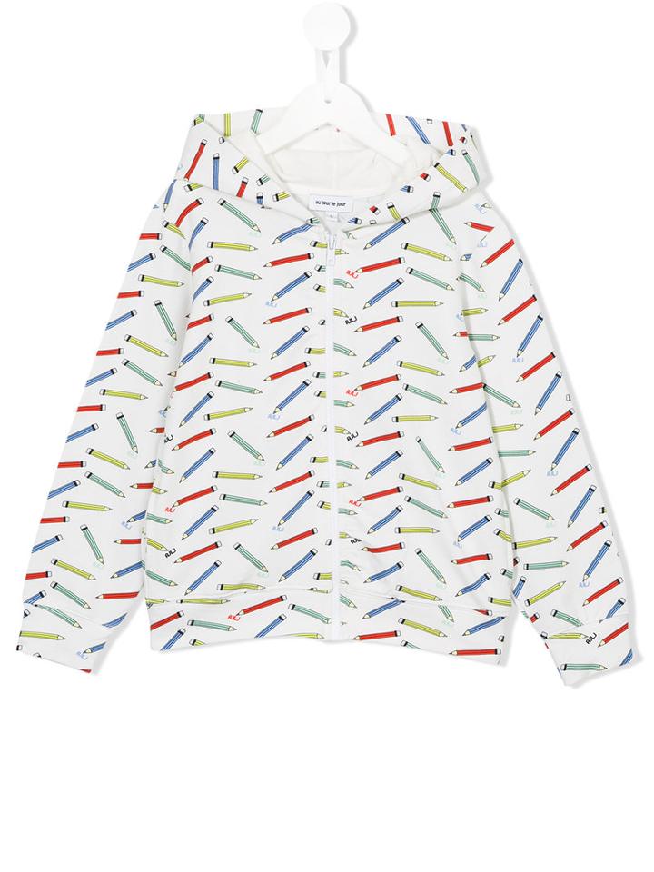 Au Jour Le Jour Kids Pencil Print Hoodie, Boy's, Size: 6 Yrs, White