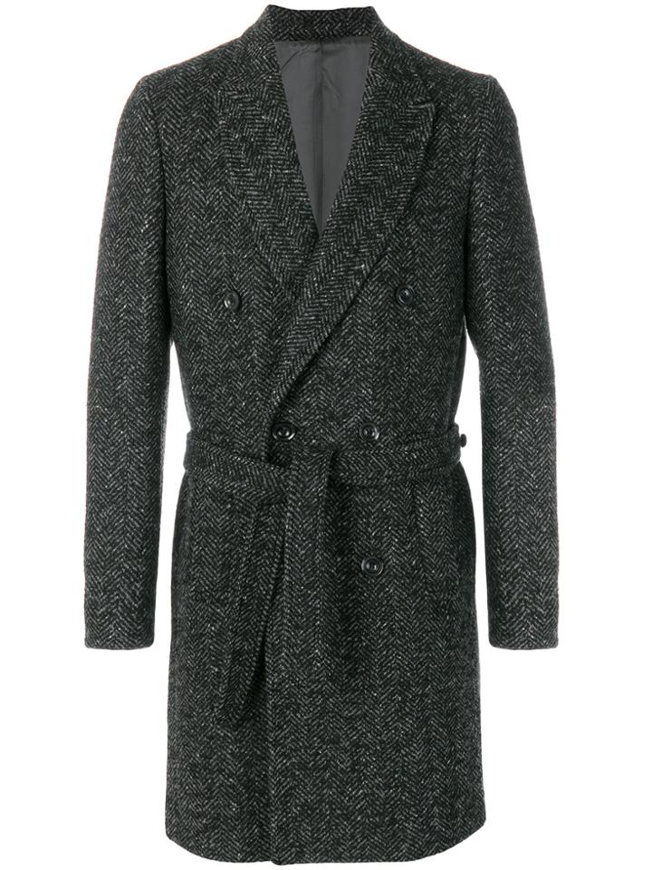Paolo Pecora Herringbone Motif Coat - Grey