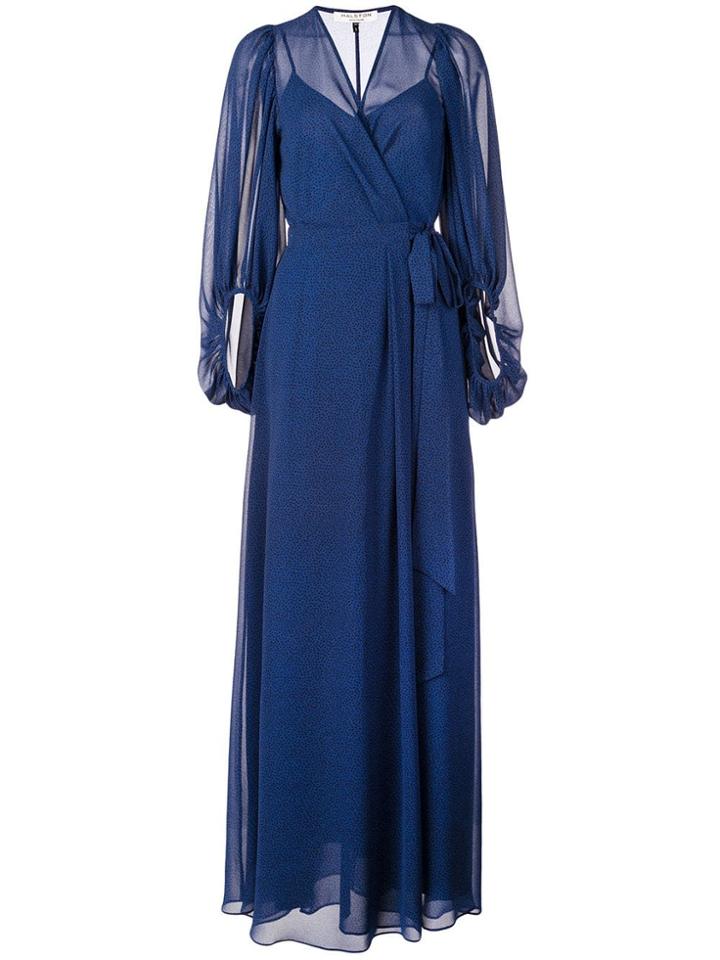 Halston Heritage Long Wrap Evening Dress - Blue