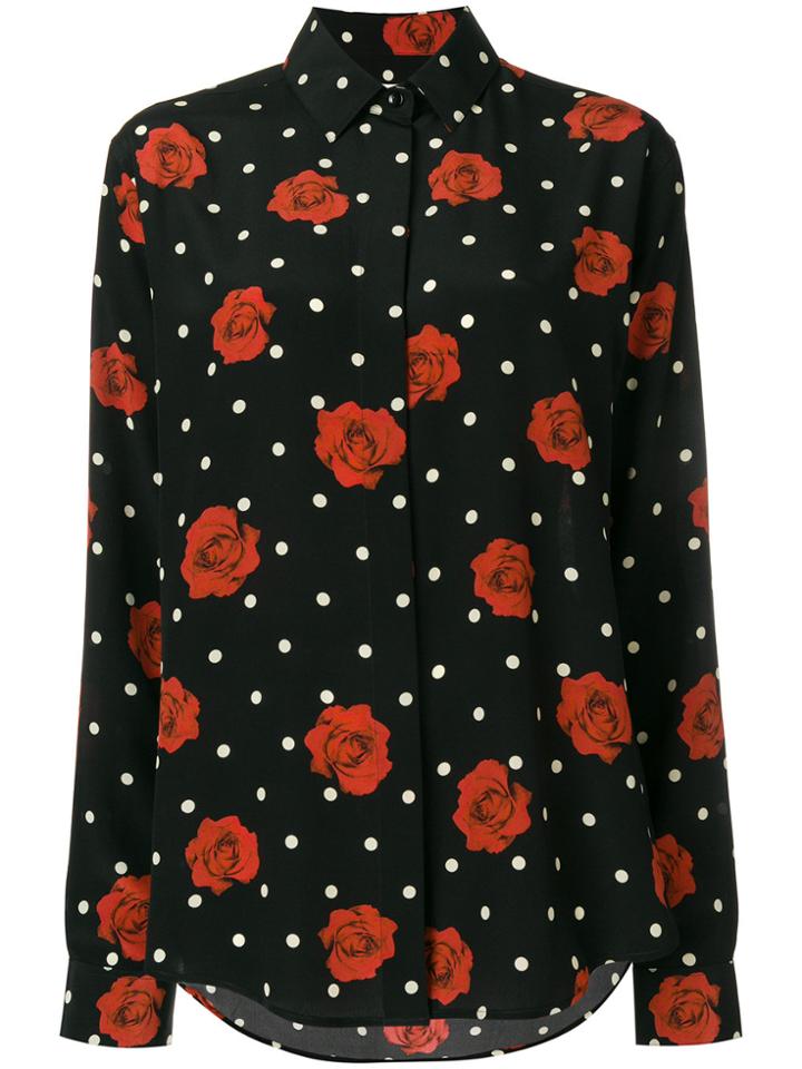 Saint Laurent Polka Dot Rose Print Shirt - Blue