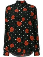 Saint Laurent Polka Dot Rose Print Shirt - Blue