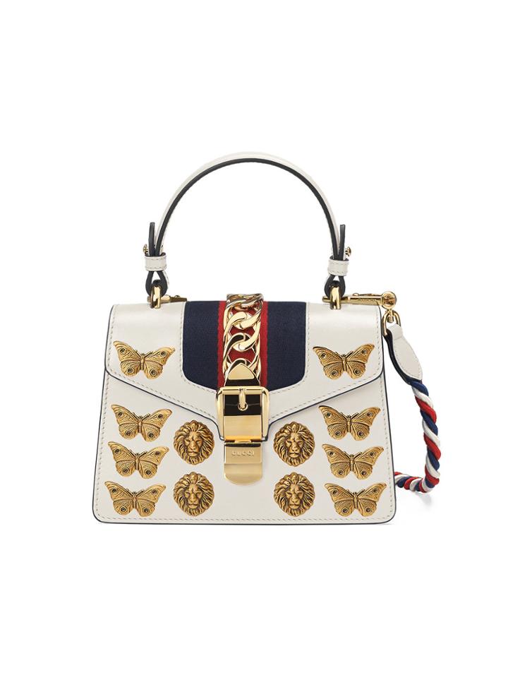 Gucci Sylvie Animal Studs Leather Mini Bag - White
