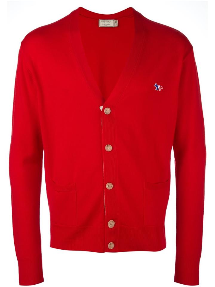 Maison Kitsuné Placket Detail Cardigan, Men's, Size: Small, Red, Virgin Wool