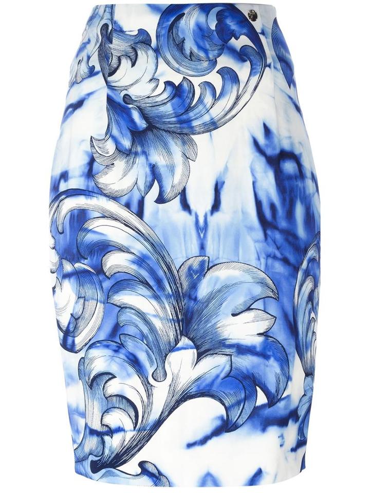 Versace Collection Printed Pencil Skirt, Women's, Size: 46, White, Viscose/spandex/elastane/polyester