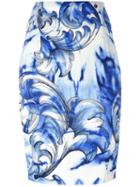 Versace Collection Printed Pencil Skirt, Women's, Size: 46, White, Viscose/spandex/elastane/polyester