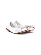 Montelpare Tradition Teen Pearled Buckle Ballerina Flats - White