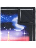 Balenciaga Eiffel Tower Print Scarf, Men's, Black, Silk/cotton
