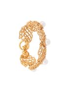 Oscar De La Renta Faux Pearl Net Bracelet - Yellow & Orange