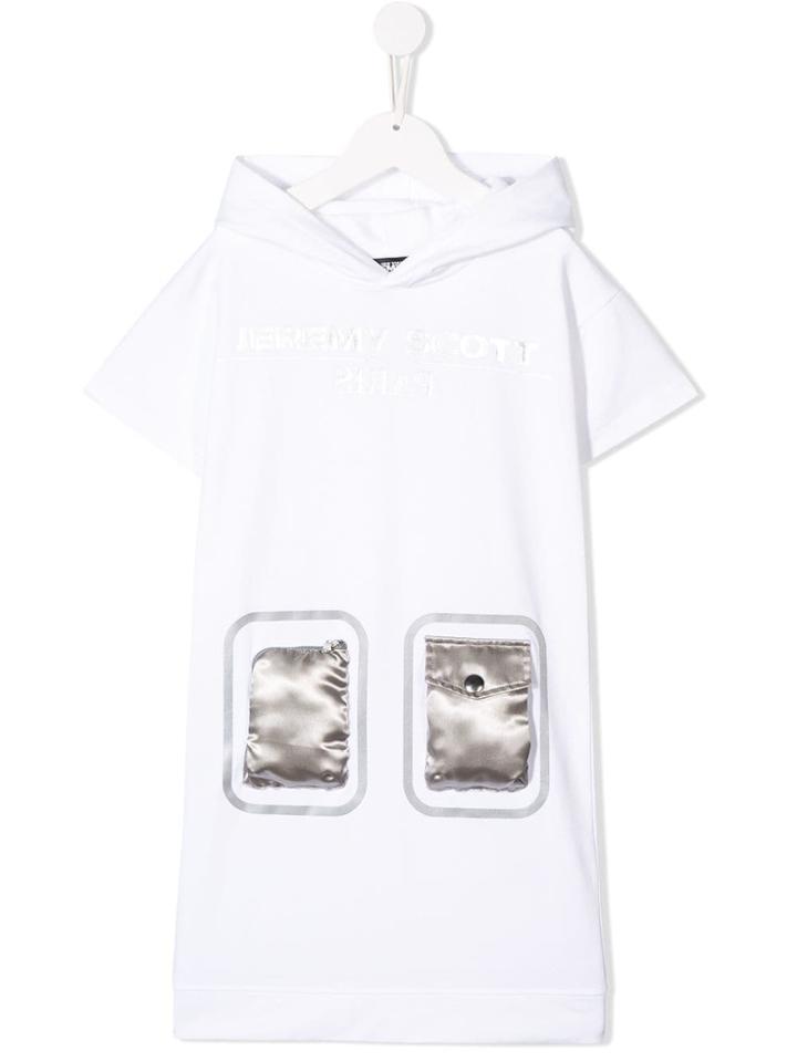 Jeremy Scott Junior Teen Satin Pocket Hooded Dress - White