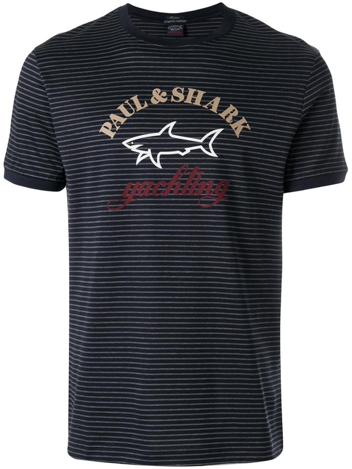Paul & Shark Logo Print Striped T-shirt - Blue