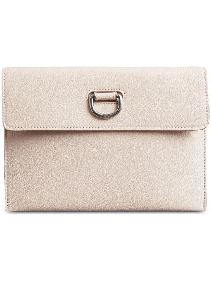 Burberry D-ring Leather Pouch With Zip Coin Case - Grey