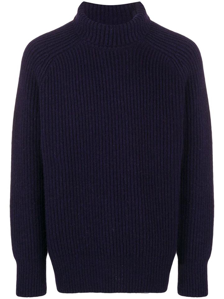 Ami Paris Rib Turtleneck Jumper - Blue