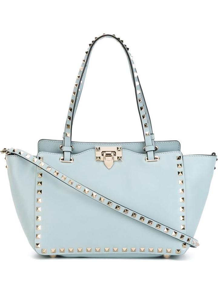 Valentino Rockstud Trapeze Tote, Women's, Blue, Leather/metal Other