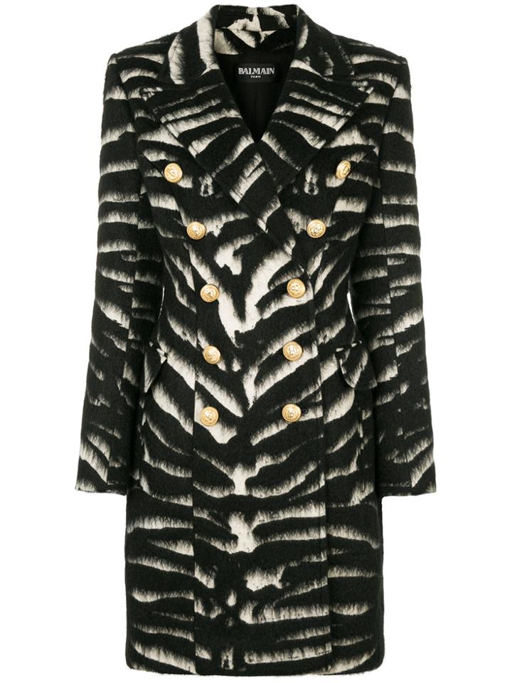 Balmain Button-embellished Zebra Coat - Black