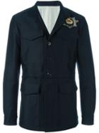 Alexander Mcqueen Skull Badge Military Jacket, Men's, Size: 50, Blue, Cotton/viscose/glass