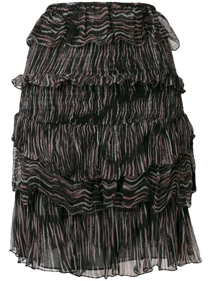 Iro - Canwood Printed Tiered Skirt - Women - Viscose - 42, Black, Viscose