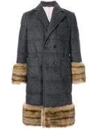Thom Browne Striped Down Fill Cashmere Overcoat - Grey