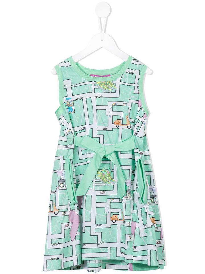 Valmax Kids - Printed Bow Detail Dress - Kids - Cotton/elastodiene - 6 Yrs, Green