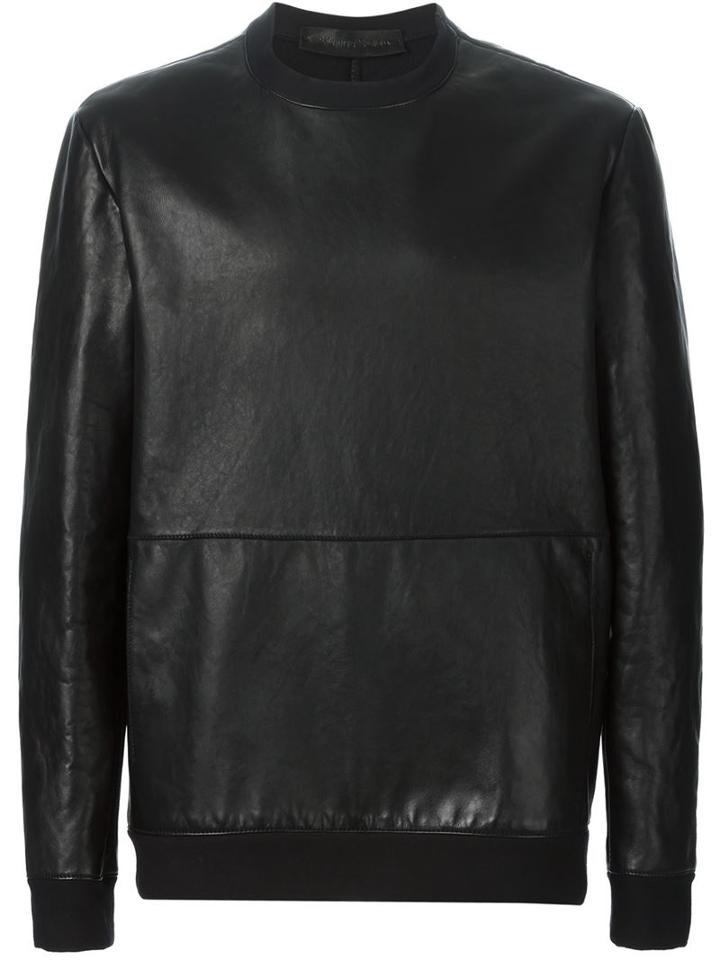 Salvatore Santoro Leather Sweatshirt, Men's, Size: 52, Black, Calf Leather