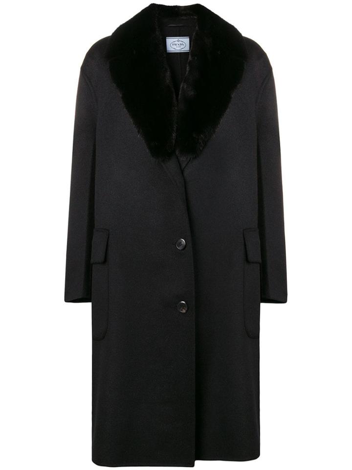 Prada Fur Trimmed Lapel Coat - Black