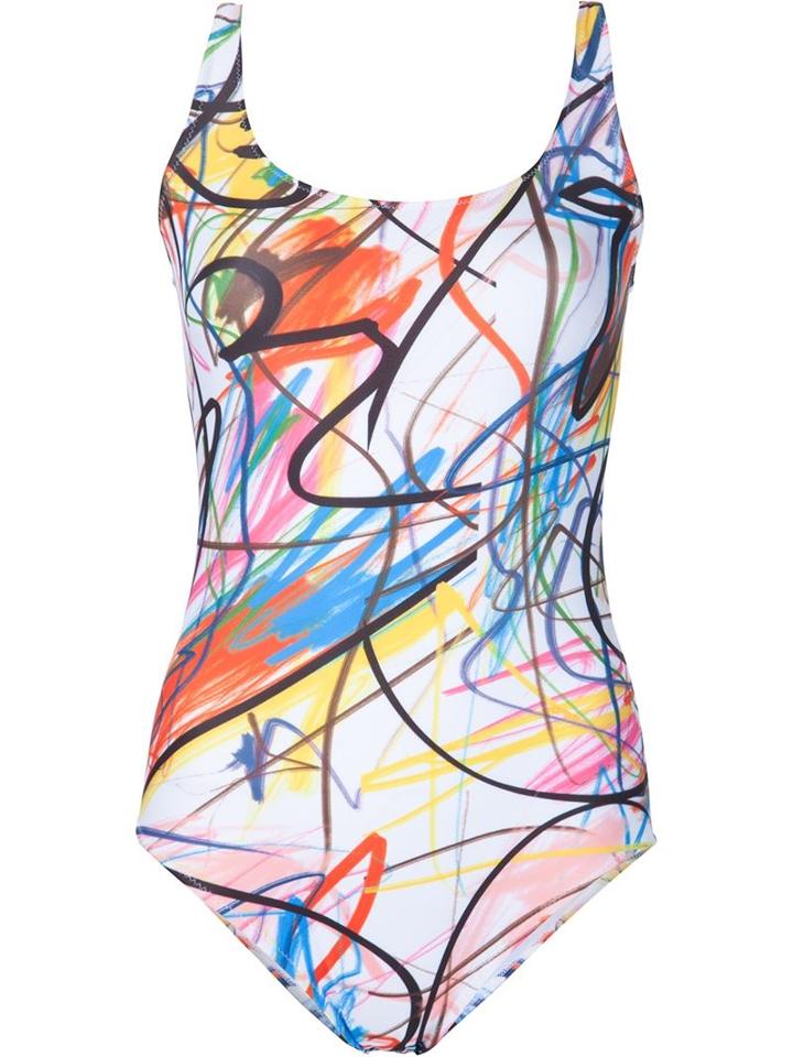 Jeremy Scott Abstract Print Swimsuit, Women's, Size: 3, Polyester/spandex/elastane