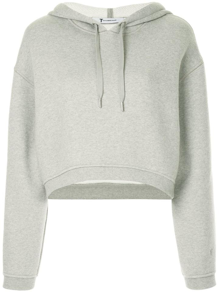T By Alexander Wang Cropped Dense Fleece Hoodie - Grey
