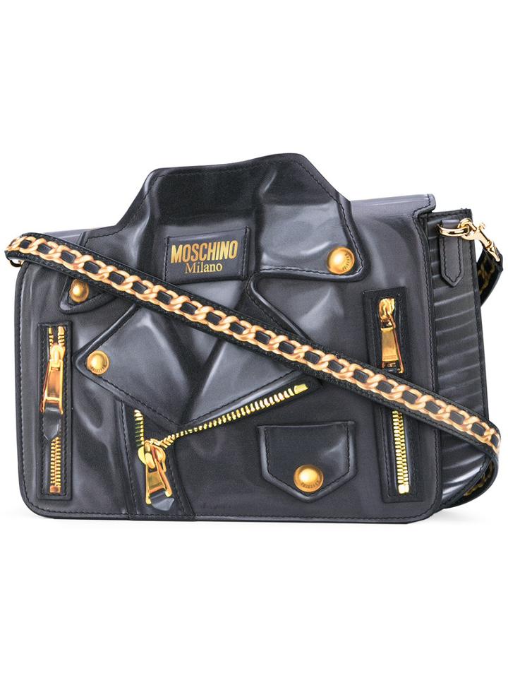 Moschino - Biker Illusion Print Shoulder Bag - Women - Silk/leather - One Size, Black, Silk/leather