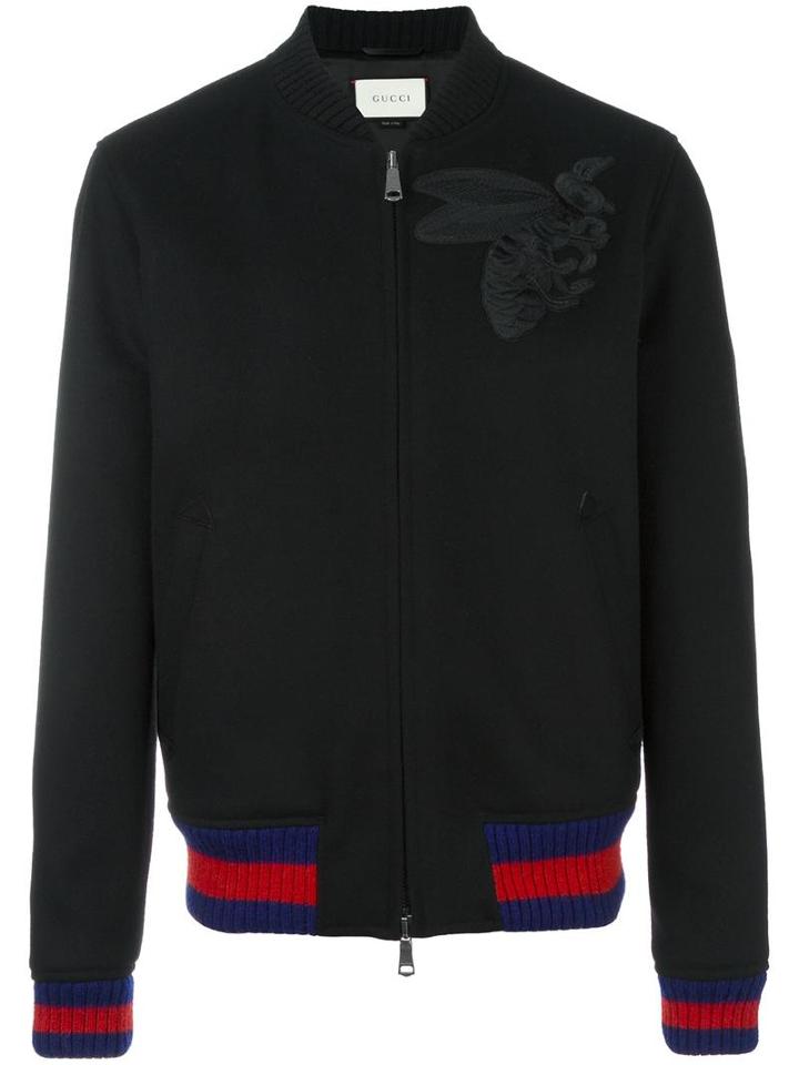 Gucci Bee Embroidered Bomber Jacket, Size: 52, Black, Wool/viscose/silk