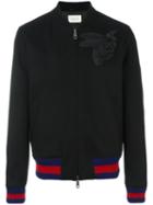 Gucci Bee Embroidered Bomber Jacket, Size: 52, Black, Wool/viscose/silk