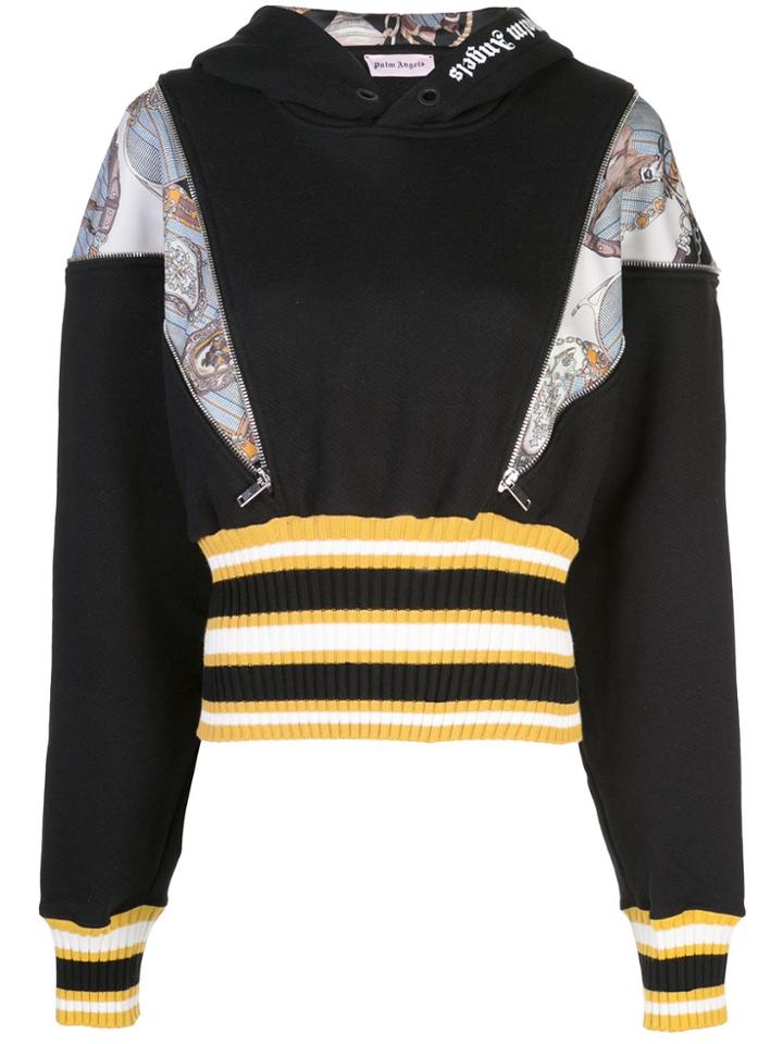 Palm Angels Stripe Detail Graphic Print Hoodie - Black