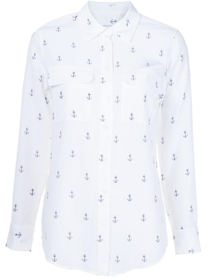Equipment Anchor Print Shirt, Women's, Size: S, White, Silk