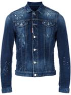Dsquared2 Paint Splatted Denim Jacket, Men's, Size: 52, Blue, Cotton/spandex/elastane