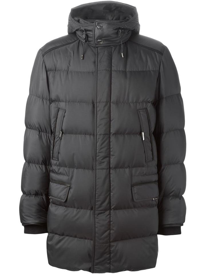 Brioni Hooded Padded Coat, Men's, Size: Medium, Grey, Leather/nylon/goose Down