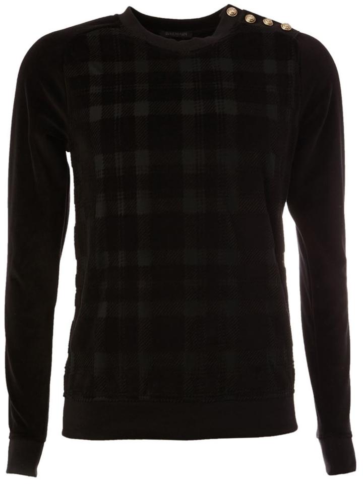 Balmain Checked Sweatshirt, Men's, Size: Large, Black, Cotton/polyester