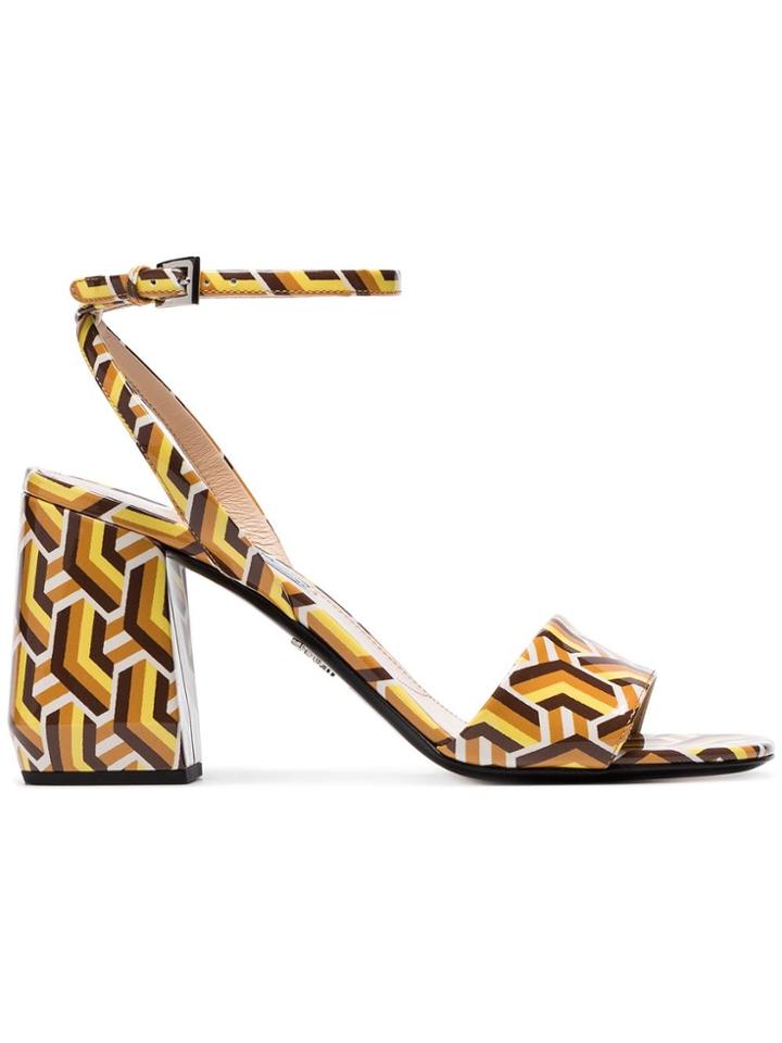 Prada Multicoloured 85 Twist Print Patent Leather Sandals - Yellow